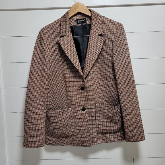 Vintage Catalina Black & Rust Mini Plaid Blazer Women's sz 12 - Picture 1 of 8